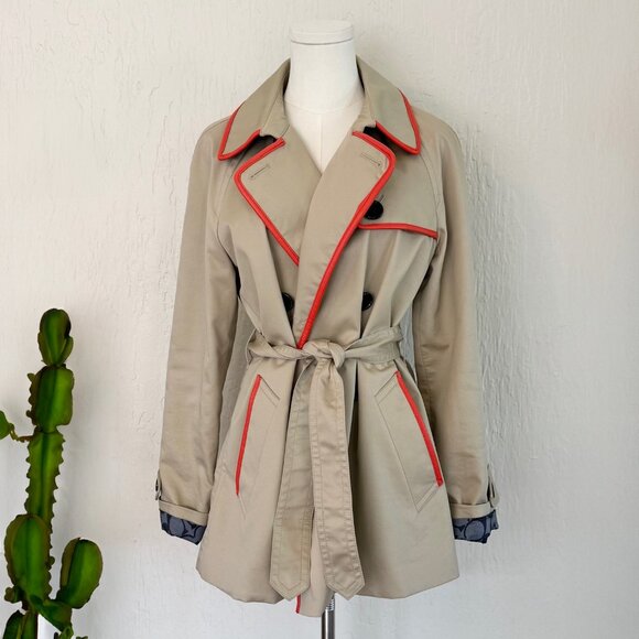 COACH Trench Raincoat Leather Trim w/ Signature Lining (LIKE NEW) - Picture 4 of 9